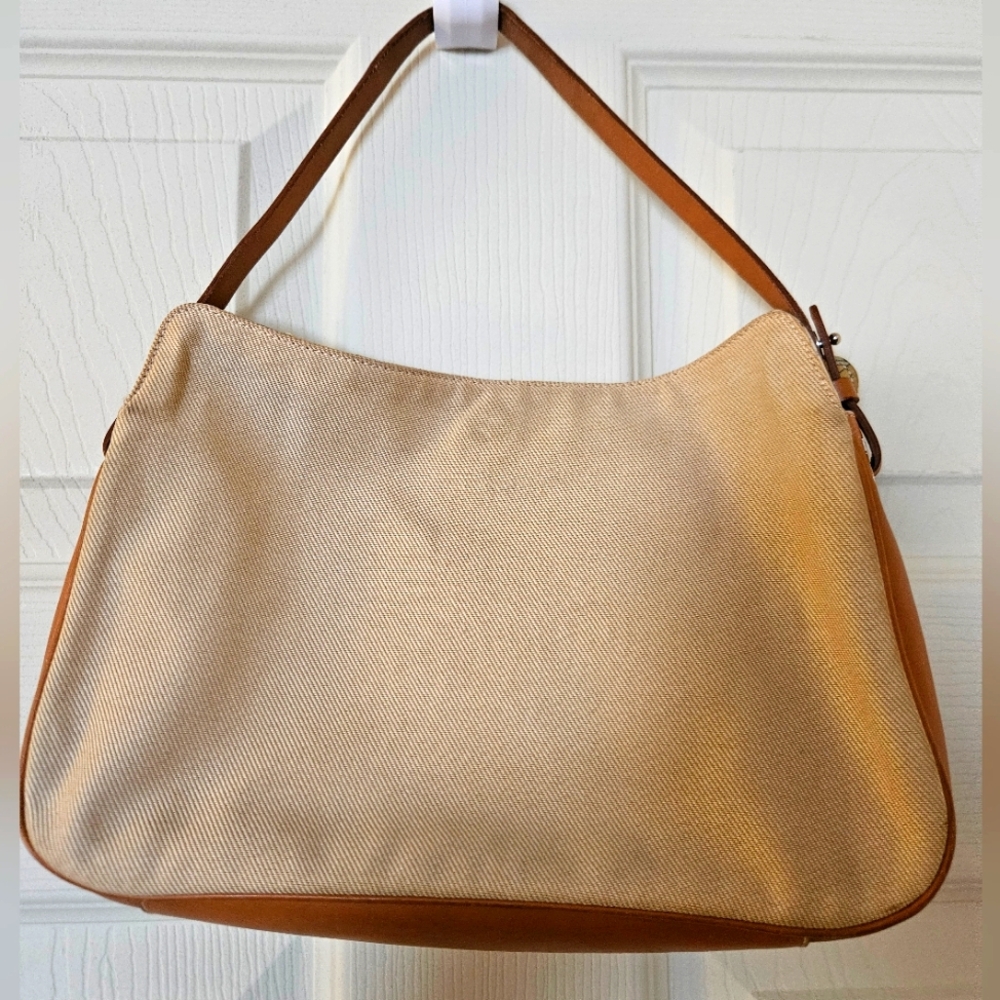 SALVATORE FERRAGAMO WOMEN'S BEIGE/BROWN LEATHER ~Floral Interior BAG- EUC MINT